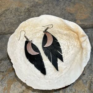 Boho earrings half moon crow